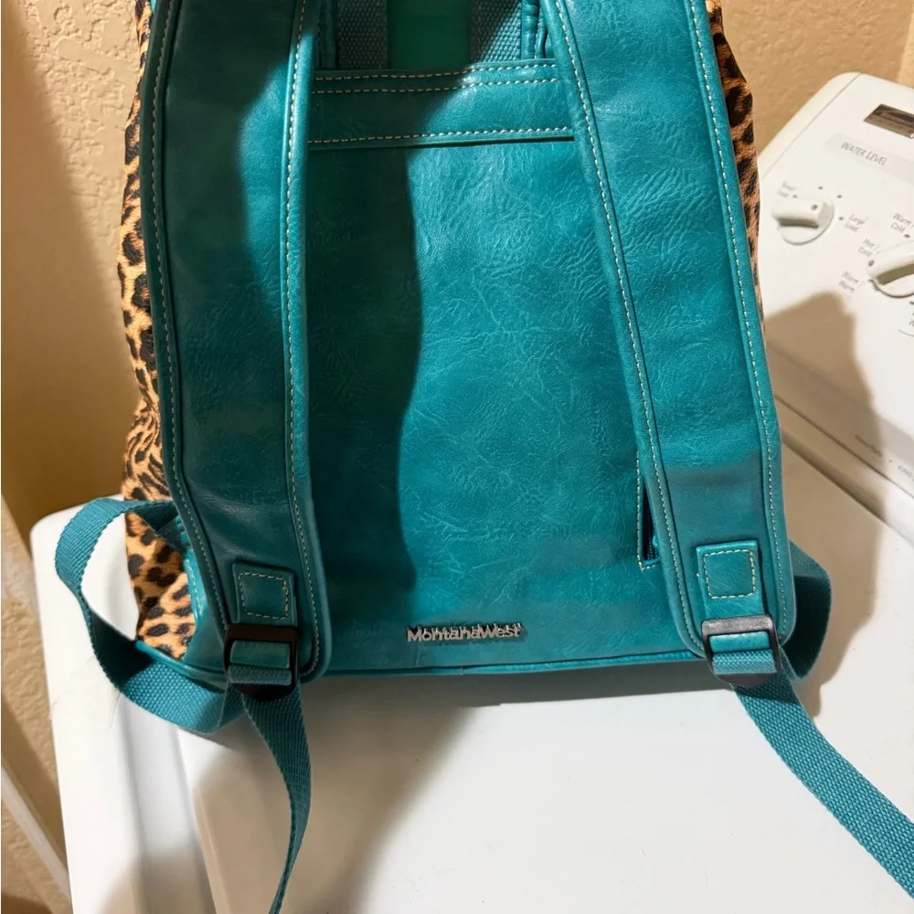 Montana West Turquoise Floral Tooled Leather & Leopard Print Backpack